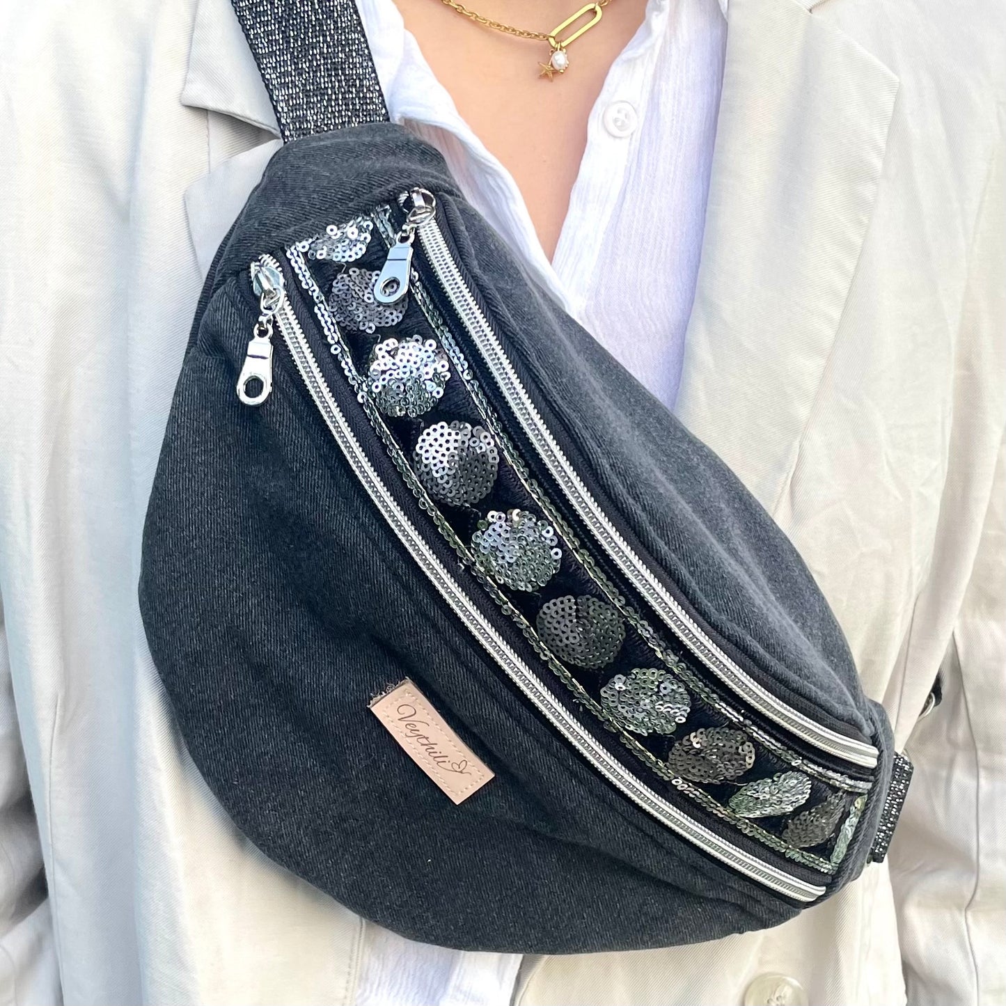 Sac banane Jean sequins